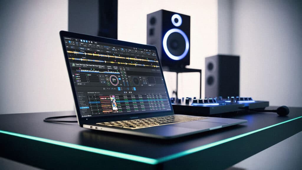 Ilustración de un portátil con software DJ